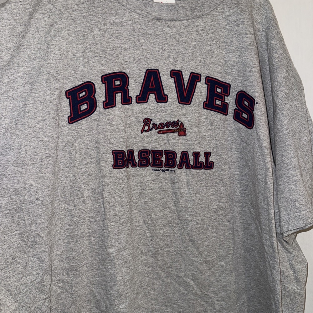 Vintage AUTHENTIC Majestic 2001 Atlanta Braves Mens Baseball TShirt‎ XXL Gray